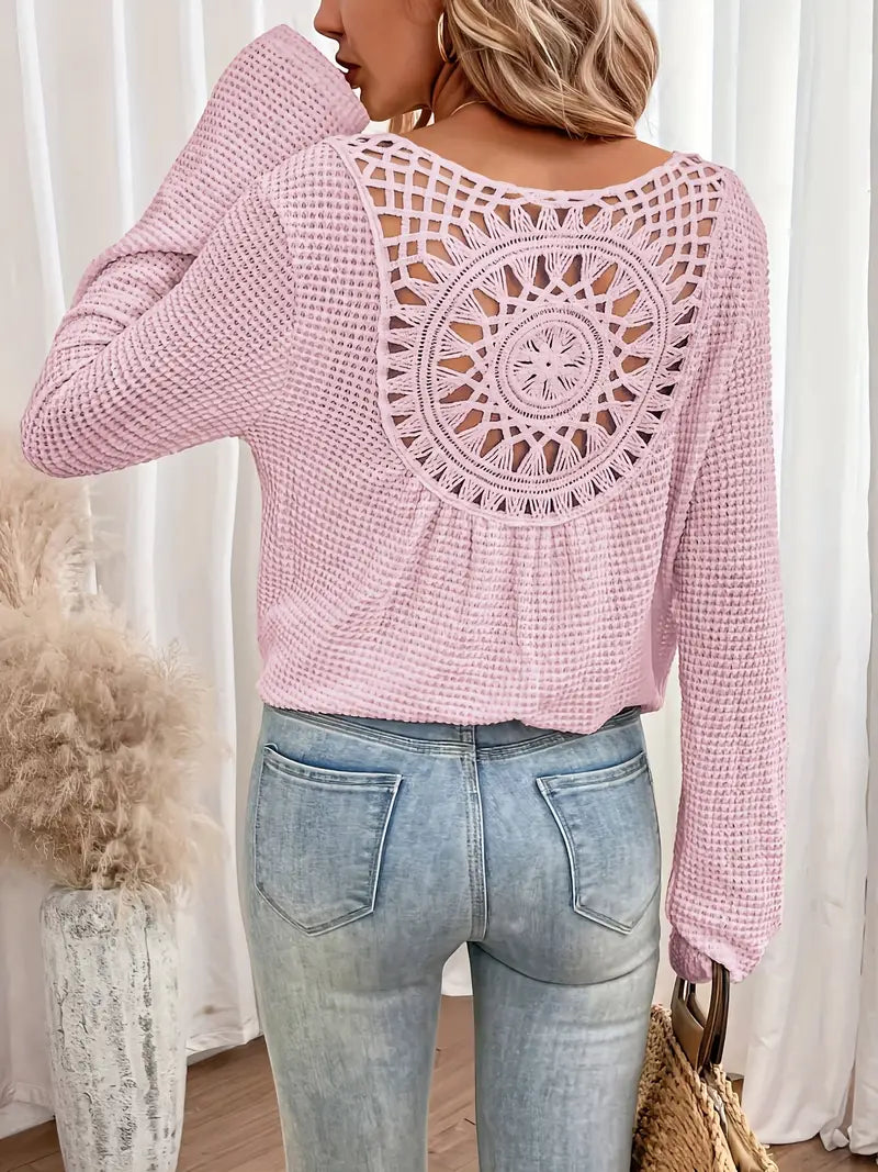 Damtröja | Casual | Virka | Boho Blus | Långärmade toppar för kvinnor-Eva Jonsson