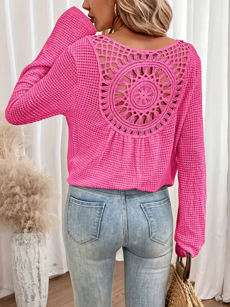 Damtröja | Casual | Virka | Boho Blus | Långärmade toppar för kvinnor-Eva Jonsson