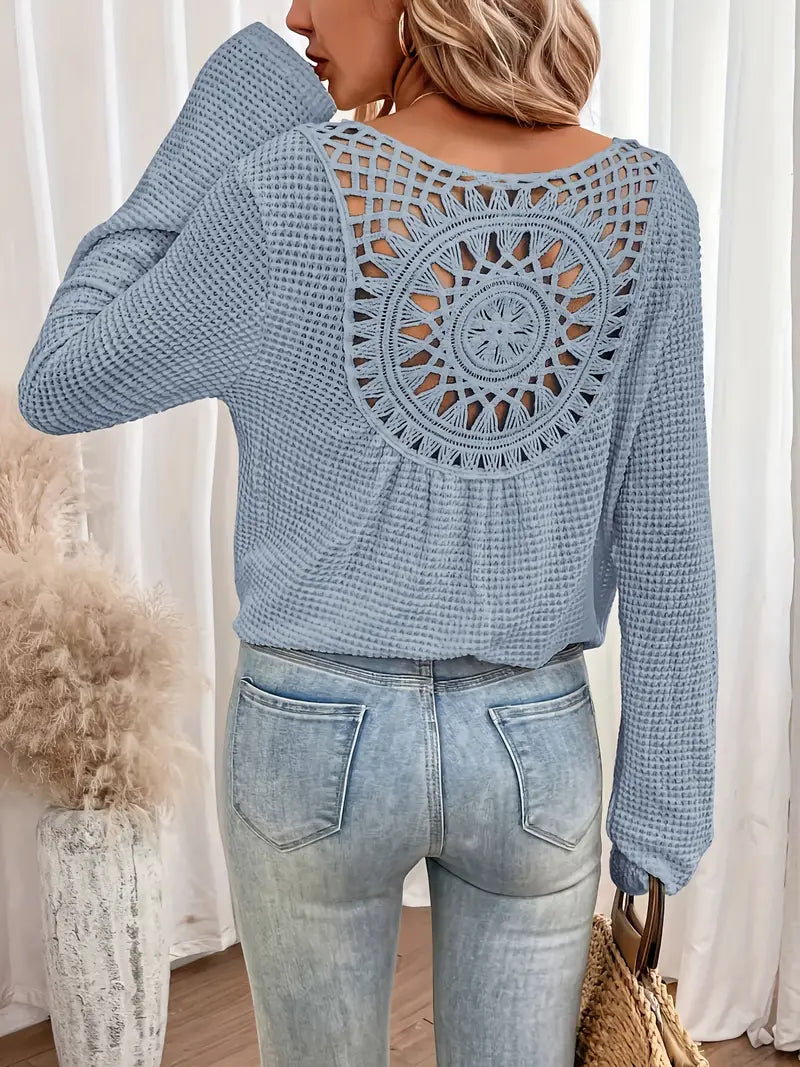 Damtröja | Casual | Virka | Boho Blus | Långärmade toppar för kvinnor-Eva Jonsson