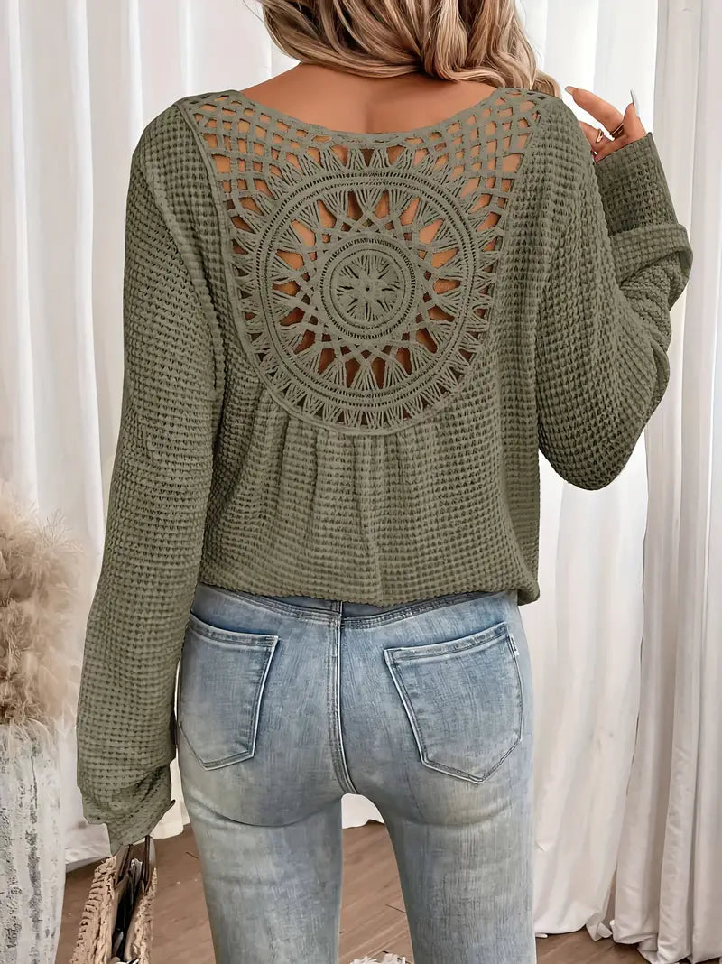 Damtröja | Casual | Virka | Boho Blus | Långärmade toppar för kvinnor-Eva Jonsson
