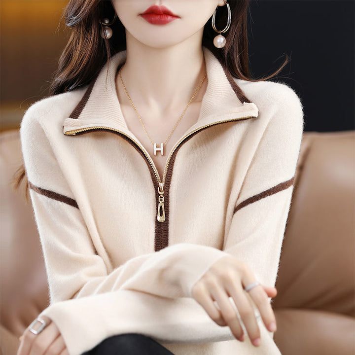 Damtröja med Halvvinddragare och Fint Strukturerat Stickat Mirla-Eva Jonsson