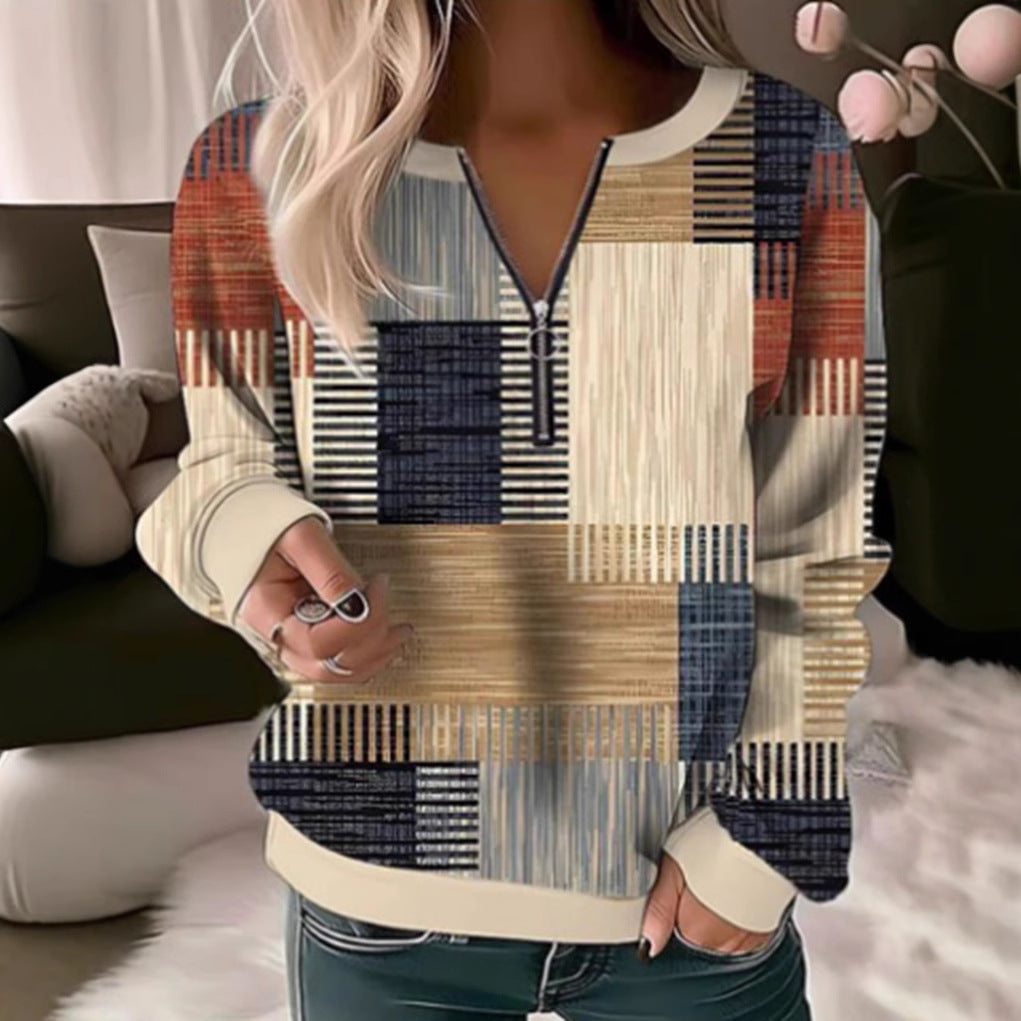 Damtröja med geometrisk grafisk design och hög krage dragkedja Mirla-Eva Jonsson