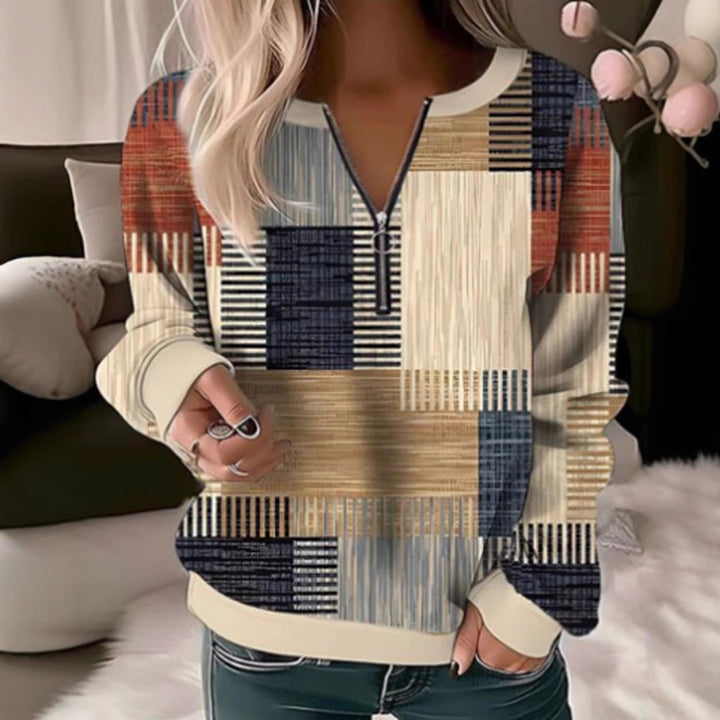 Damtröja med geometrisk grafisk design och hög krage dragkedja Mirla-Eva Jonsson
