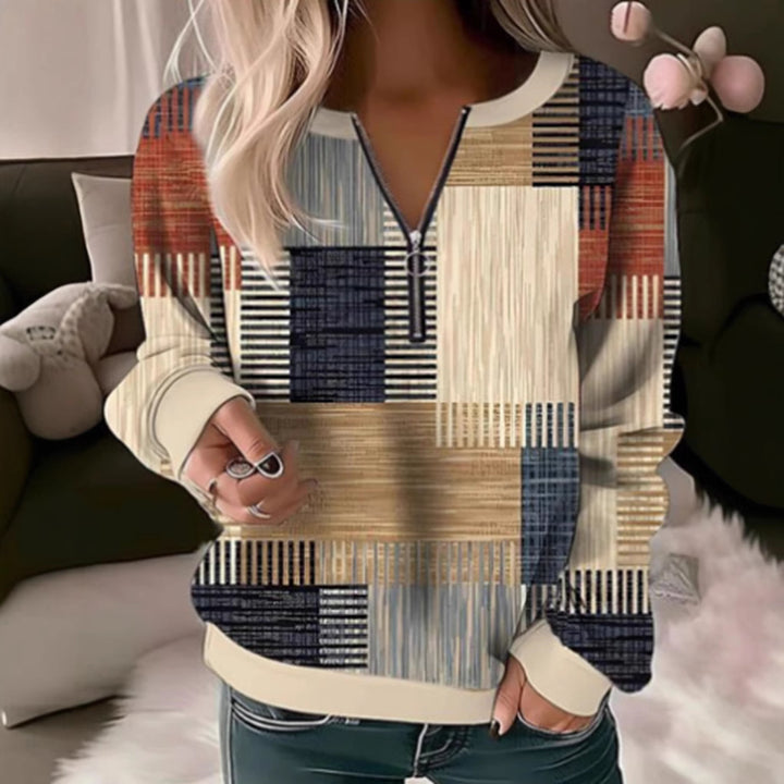 Damtröja med geometrisk grafisk design och hög krage dragkedja Mirla-Eva Jonsson