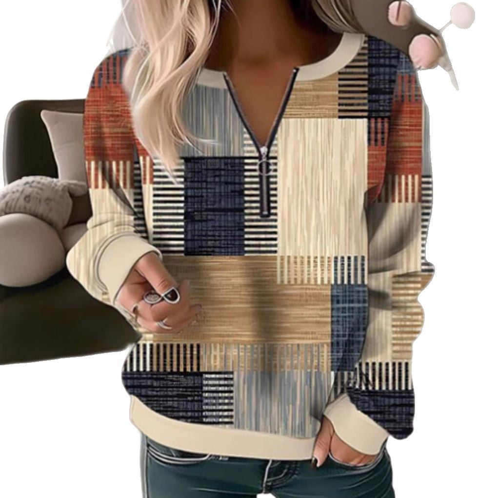 Damtröja med geometrisk grafisk design och hög krage dragkedja Mirla-Eva Jonsson