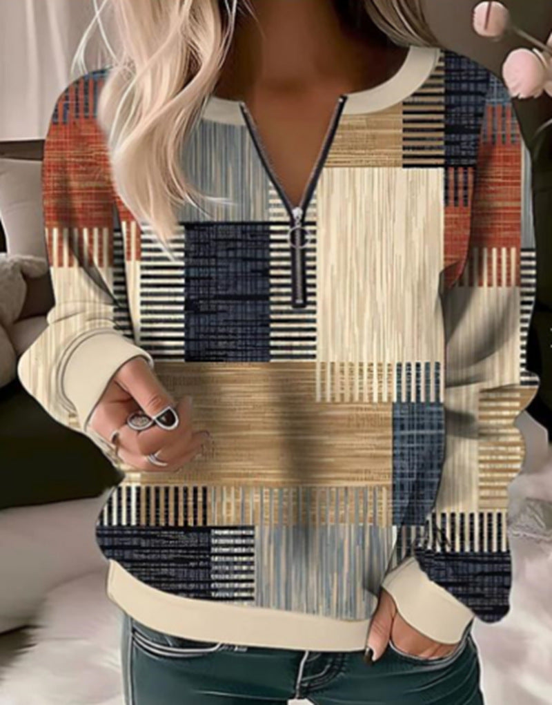 Damtröja med geometrisk grafisk design och hög krage dragkedja Mirla-Eva Jonsson