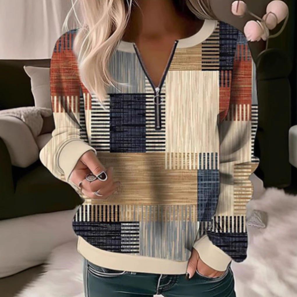 Damtröja med geometrisk grafisk design och hög krage dragkedja Mirla-Eva Jonsson