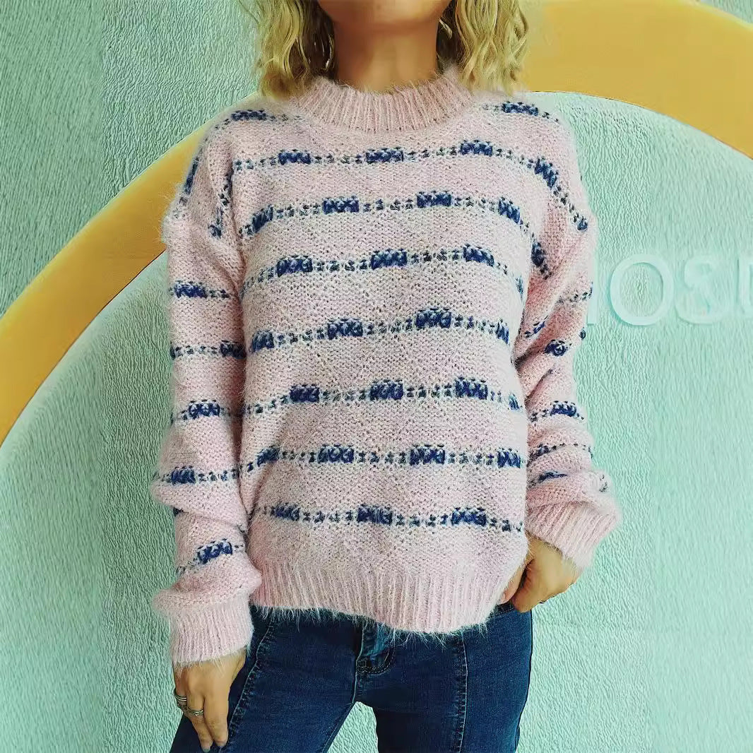 Damtröja med mjukt mohairmaterial och modernt randmönster Eva Jonsson-Eva Jonsson