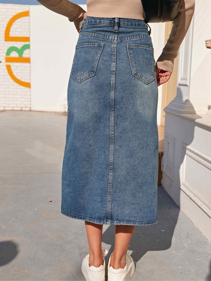 Denim Kjol | Hög midja | Slits | Pencil Kjol | Midi Kjol-Eva Jonsson