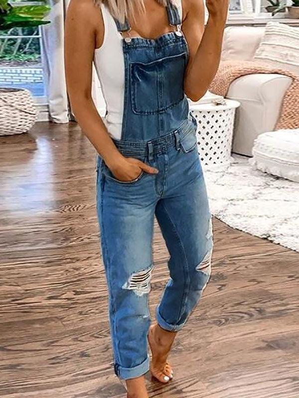 Denim Overalls - Rippade - Ärmlösa - Denim Dungarees - Jumpsuit Denim Dam-Eva Jonsson