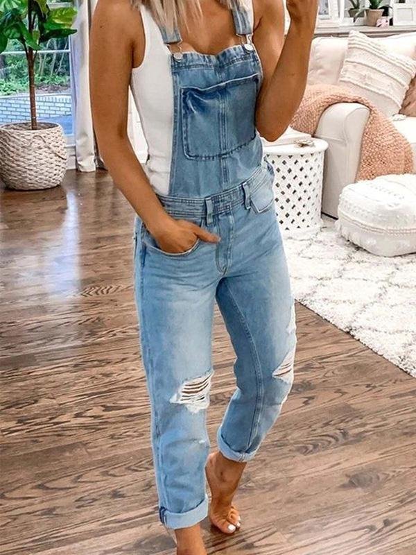 Denim Overalls - Rippade - Ärmlösa - Denim Dungarees - Jumpsuit Denim Dam-Eva Jonsson