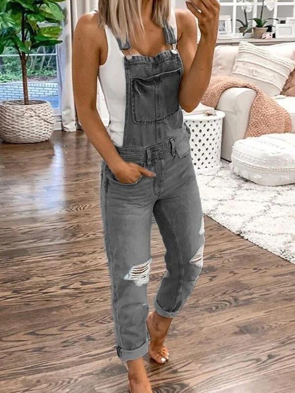 Denim Overalls - Rippade - Ärmlösa - Denim Dungarees - Jumpsuit Denim Dam-Eva Jonsson