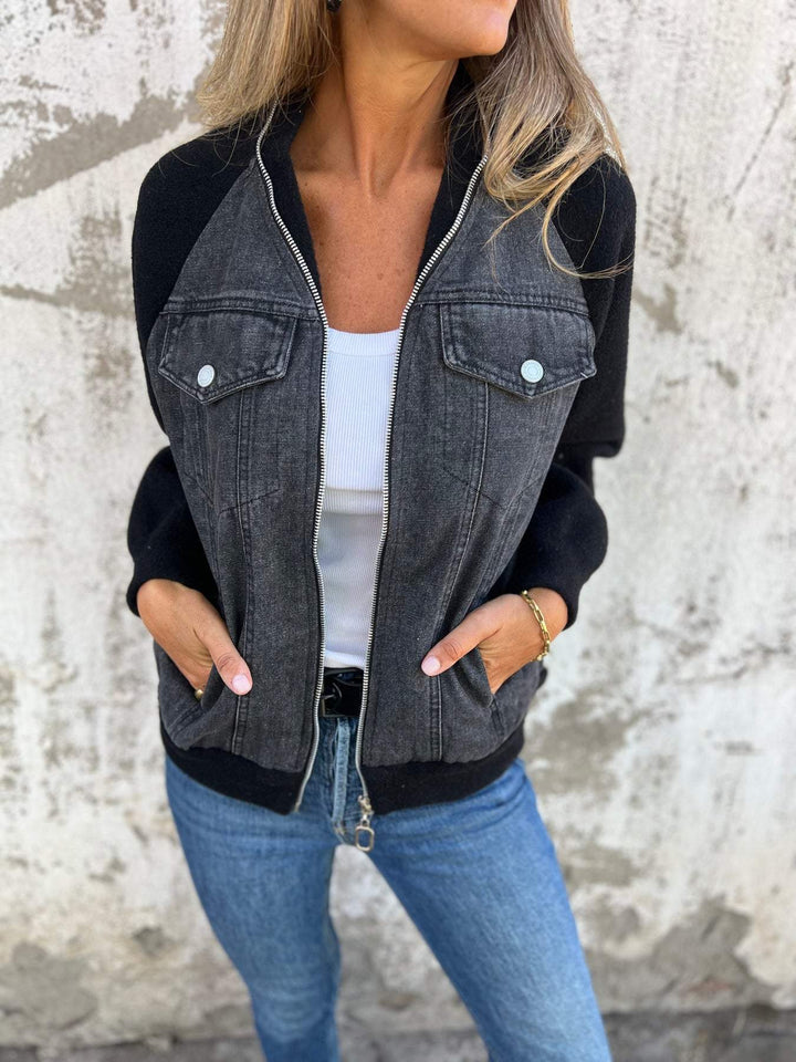 Denim Sherpa-jacka - Casual - Zip-Up - Denim Fleece Jacket - Damjacka-Eva Jonsson