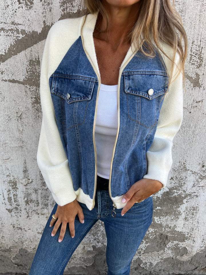 Denim Sherpa-jacka - Casual - Zip-Up - Denim Fleece Jacket - Damjacka-Eva Jonsson