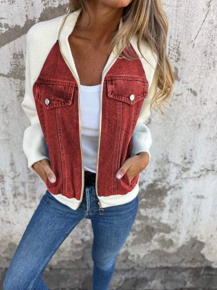 Denim Sherpa-jacka - Casual - Zip-Up - Denim Fleece Jacket - Damjacka-Eva Jonsson