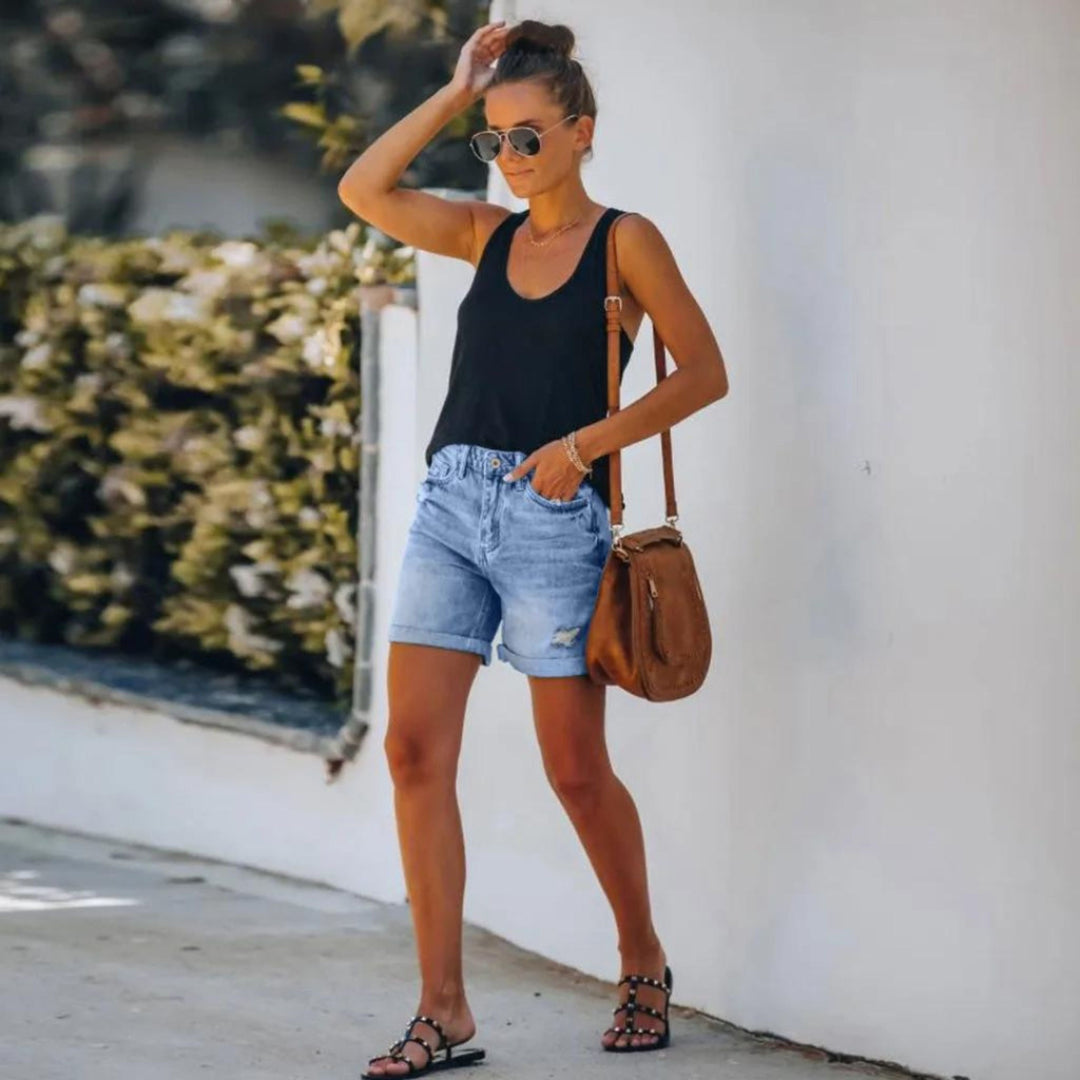 Denim Shorts - Blå - Sommar - Jeansshorts - Shorts för kvinnor-Eva Jonsson