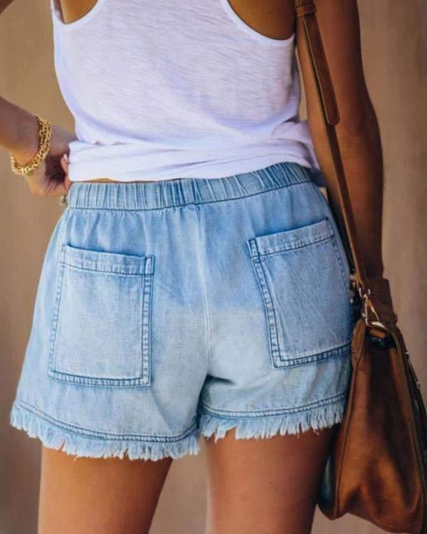 Denim Shorts - Shorts med dragsko och elastisk midja för kvinnor Mini Shorts för sommaren-Eva Jonsson