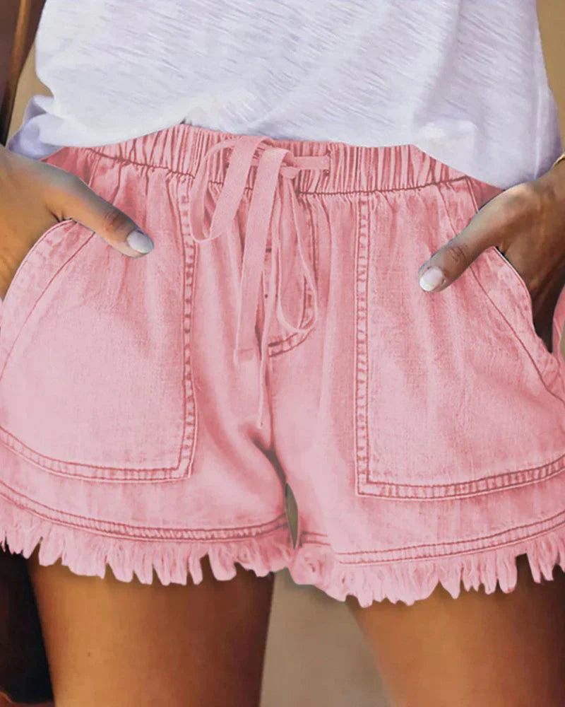 Denim Shorts - Shorts med dragsko och elastisk midja för kvinnor Mini Shorts för sommaren-Eva Jonsson