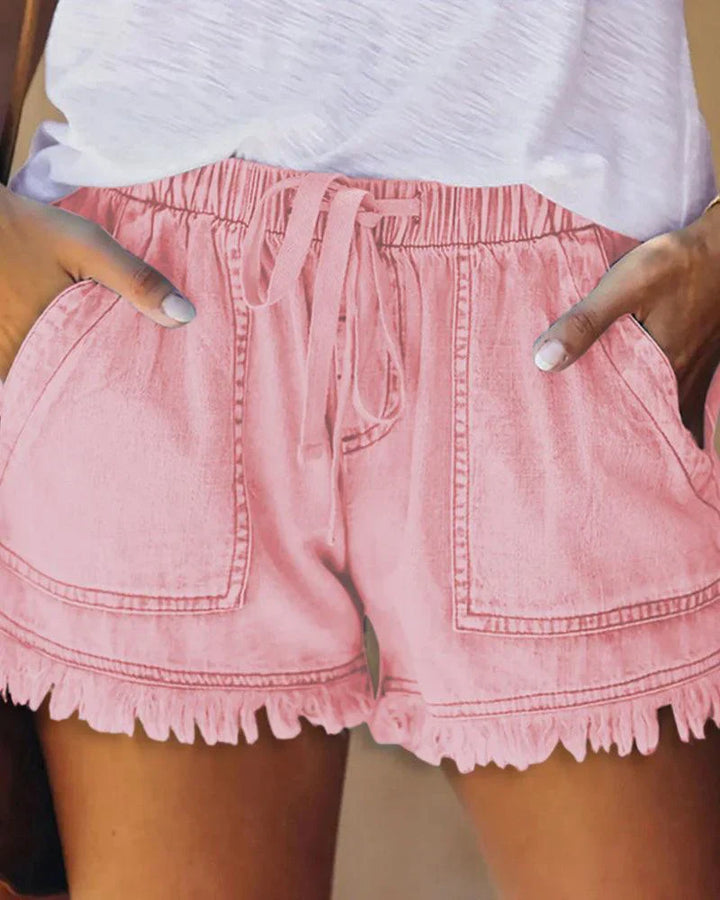 Denim Shorts - Shorts med dragsko och elastisk midja för kvinnor Mini Shorts för sommaren-Eva Jonsson