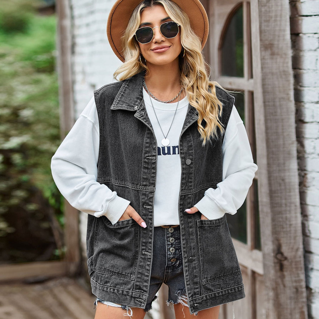 Denim väst - Ärmlös, överdimensionerad denimväst för dam-Eva Jonsson