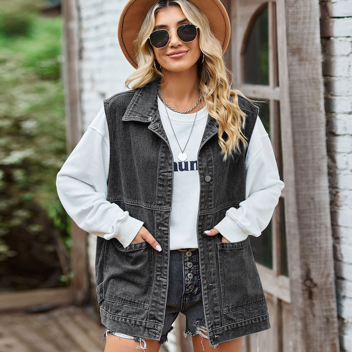 Denim väst - Ärmlös, överdimensionerad denimväst för dam-Eva Jonsson