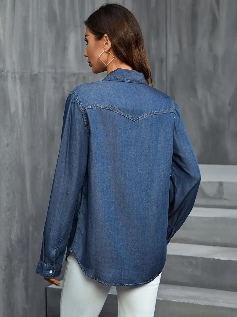 Denimblus - knäppning - långärmad - damskjorta - lös passform-Eva Jonsson