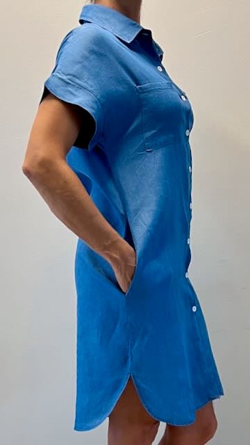 Denimklänning - Kortärmad - Lös passform - Skjortklänning - Knappklänning-Eva Jonsson
