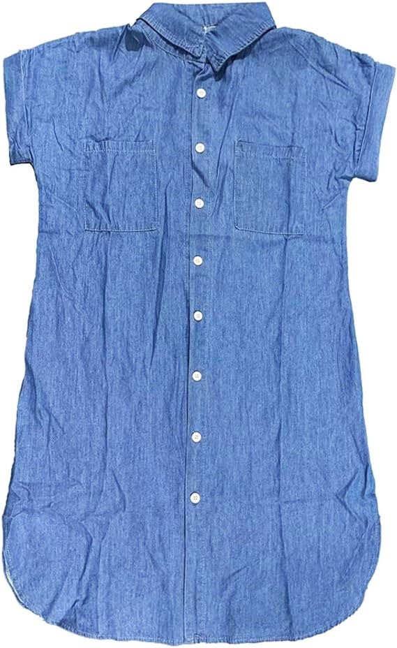 Denimklänning - Kortärmad - Lös passform - Skjortklänning - Knappklänning-Eva Jonsson