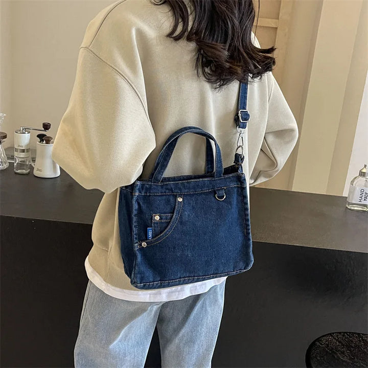 Denimväska | Justerbar rem | Dragkedja | Crossbody-väska | Tote-väska-Eva Jonsson