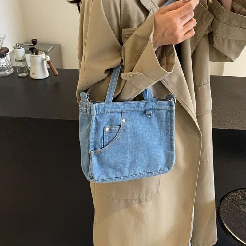 Denimväska | Justerbar rem | Dragkedja | Crossbody-väska | Tote-väska-Eva Jonsson
