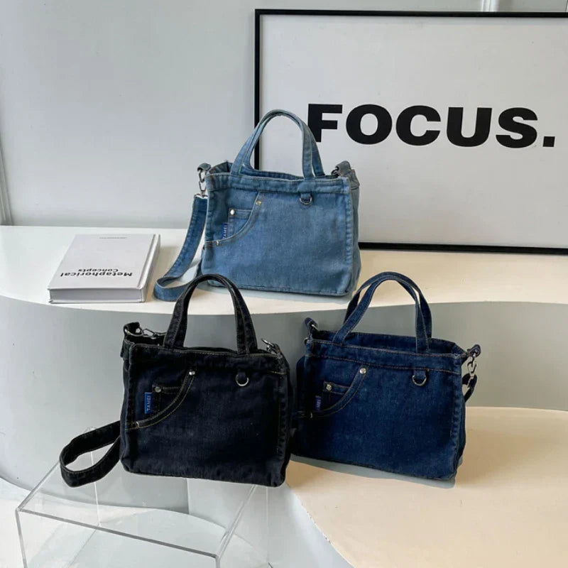 Denimväska | Justerbar rem | Dragkedja | Crossbody-väska | Tote-väska-Eva Jonsson