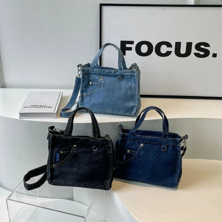 Denimväska | Justerbar rem | Dragkedja | Crossbody-väska | Tote-väska-Eva Jonsson