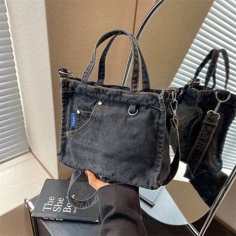 Denimväska | Justerbar rem | Dragkedja | Crossbody-väska | Tote-väska-Eva Jonsson