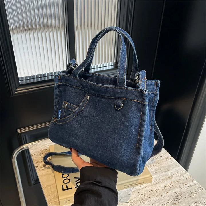 Denimväska | Justerbar rem | Dragkedja | Crossbody-väska | Tote-väska-Eva Jonsson
