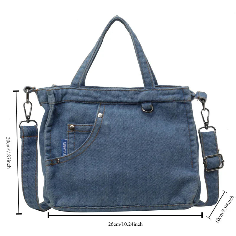 Denimväska | Justerbar rem | Dragkedja | Crossbody-väska | Tote-väska-Eva Jonsson