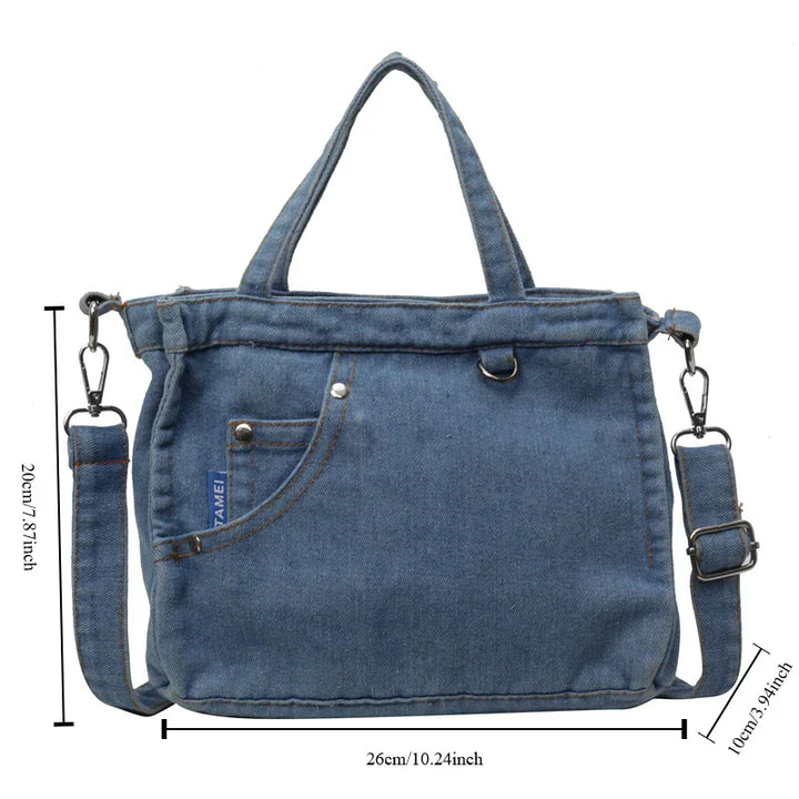Denimväska | Justerbar rem | Dragkedja | Crossbody-väska | Tote-väska-Eva Jonsson