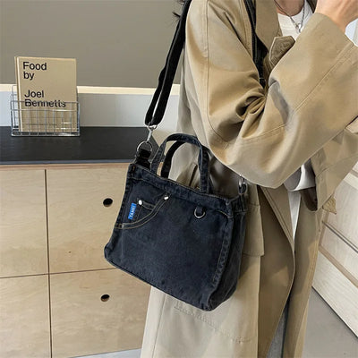 Denimväska | Justerbar rem | Dragkedja | Crossbody-väska | Tote-väska-Eva Jonsson