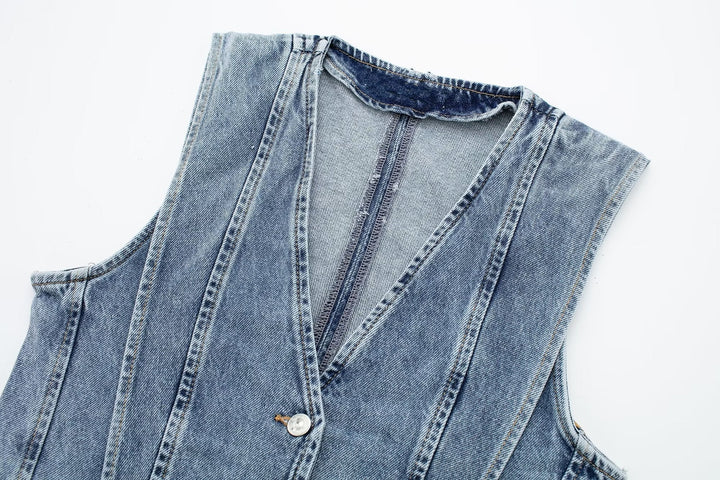 Denimväst | Ärmlös | Knappslå | Cropped Denimväst | Damväst-Eva Jonsson