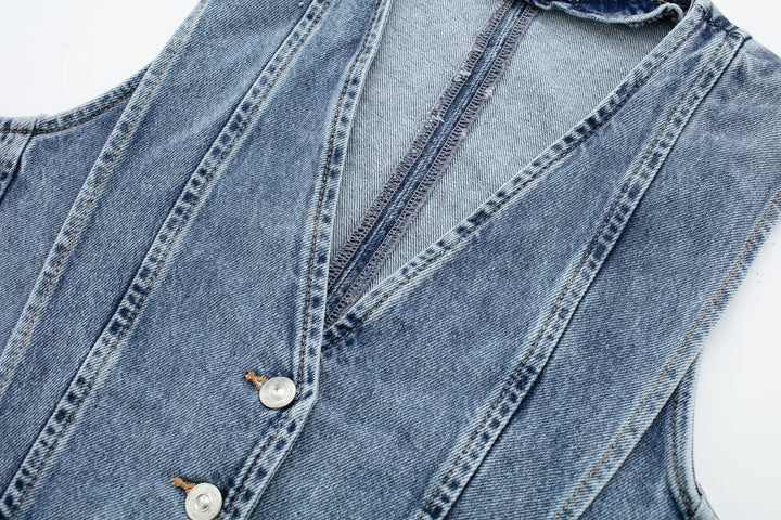 Denimväst | Ärmlös | Knappslå | Cropped Denimväst | Damväst-Eva Jonsson