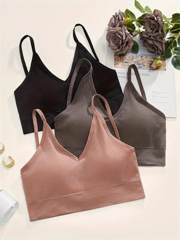 Diantha BH-set | 3st ribbad trådlös bralette-Eva Jonsson