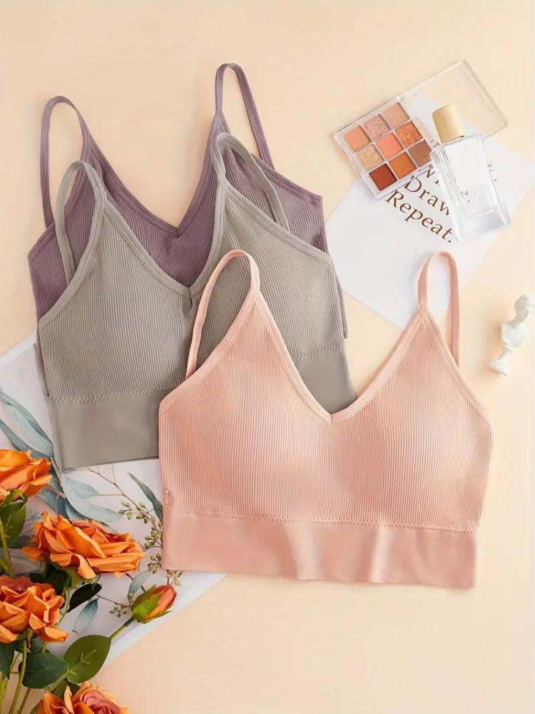 Diantha BH-set | 3st ribbad trådlös bralette-Eva Jonsson