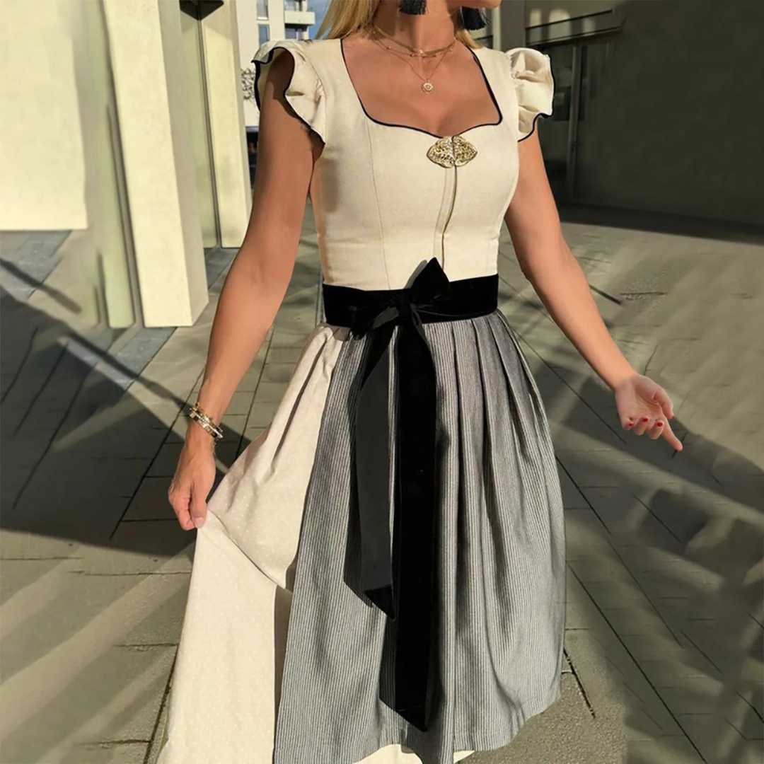 Dirndls - Vit ärmlös Midi Oktoberfest Dirndlklänning-Eva Jonsson