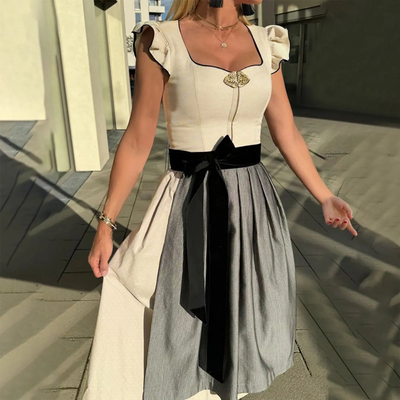 Dirndls - Vit ärmlös Midi Oktoberfest Dirndlklänning-Eva Jonsson