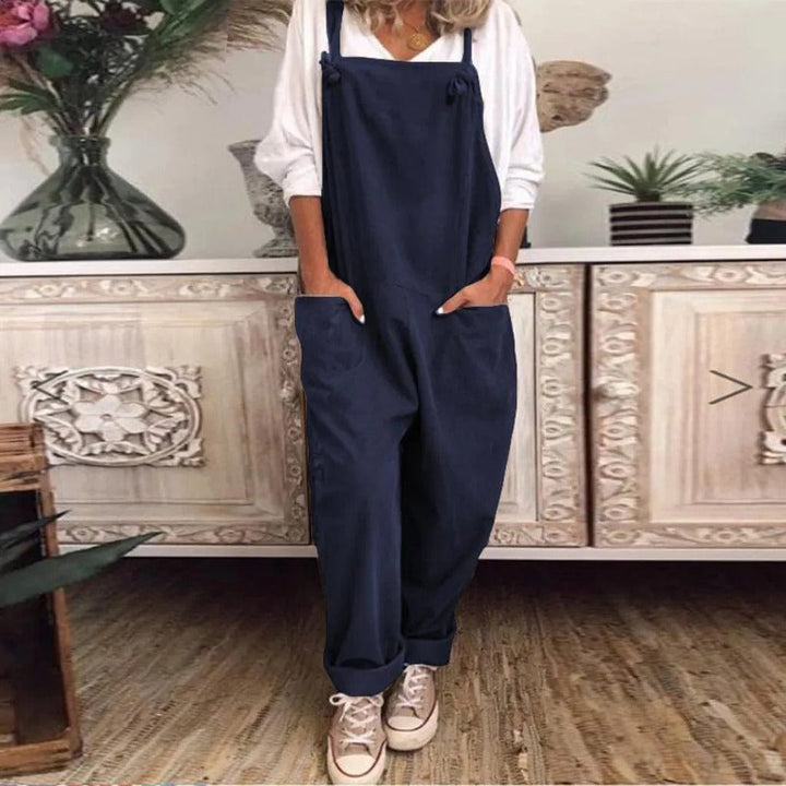 Dungarees - Ärmlös, löst sittande overall i linne för damer-Eva Jonsson