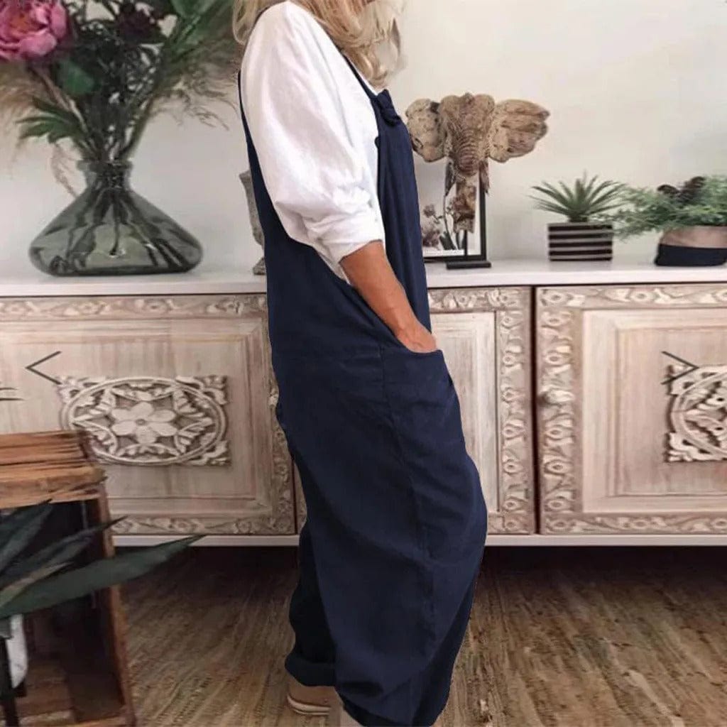 Dungarees - Ärmlös, löst sittande overall i linne för damer-Eva Jonsson