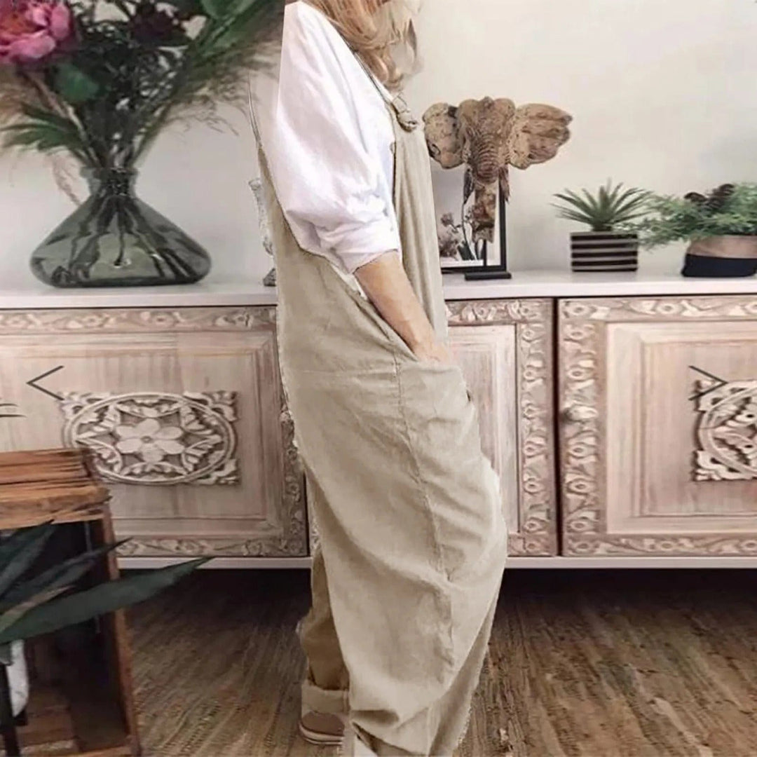 Dungarees - Ärmlös, löst sittande overall i linne för damer-Eva Jonsson