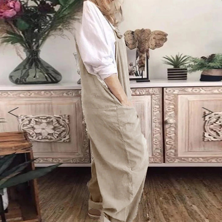 Dungarees - Ärmlös, löst sittande overall i linne för damer-Eva Jonsson