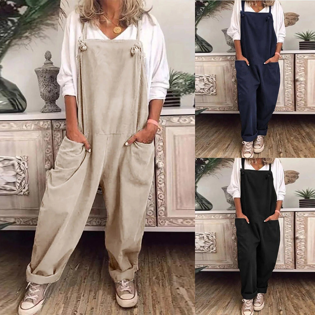 Dungarees - Ärmlös, löst sittande overall i linne för damer-Eva Jonsson