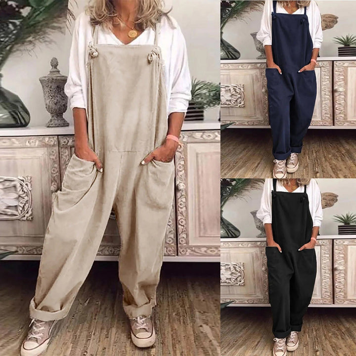 Dungarees - Ärmlös, löst sittande overall i linne för damer-Eva Jonsson