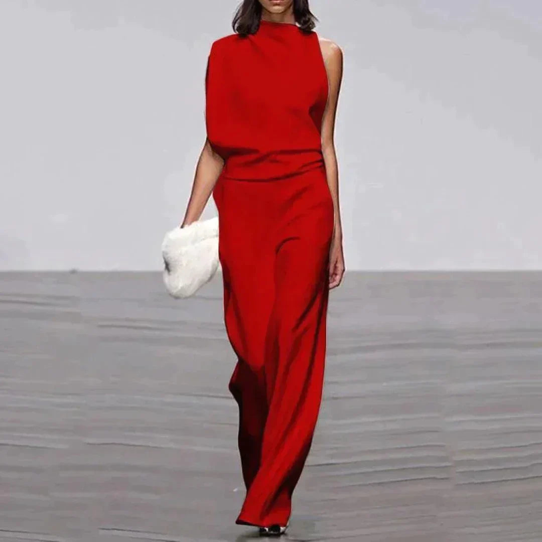 Elegant Jumpsuit – dammodell med hög hals, ärmlös och vida ben-Eva Jonsson